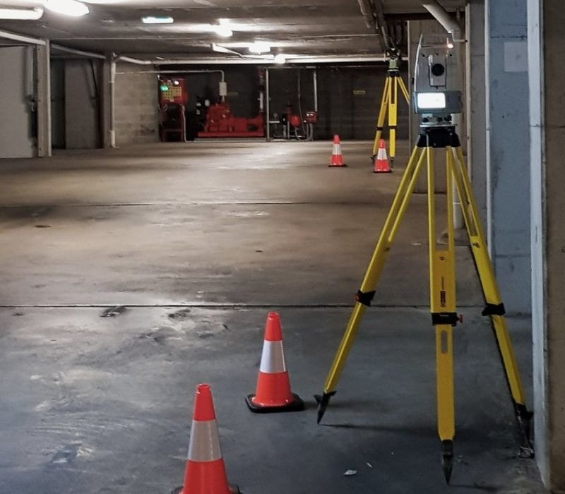 Surveying a basement.